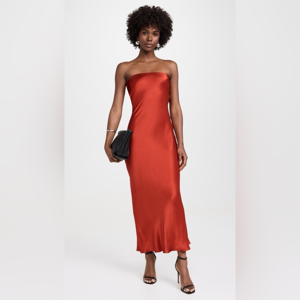 NWT Bec & Bridge Strapless Dress in Rust Red
